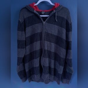 Striped Gray and Black Zip-Up Hoodie